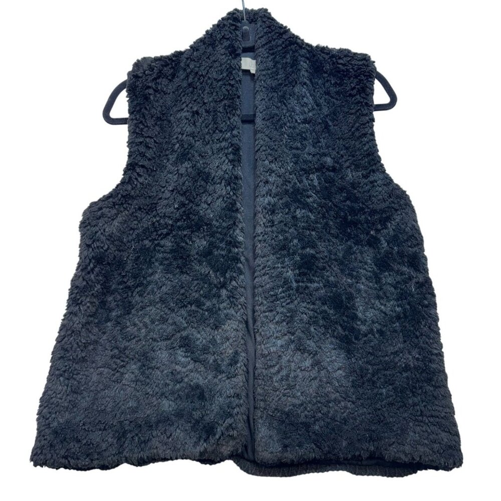 Ann Taylor Loft Womens Faux Fur Front & Knit Back Vest M Black Wool Blend Sleeve